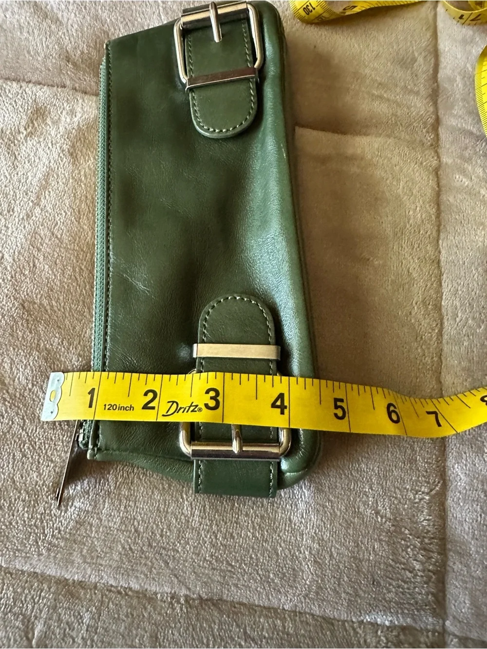 Vintage Green Leather Wristlet Clutch - Sleek Buckle Detail
